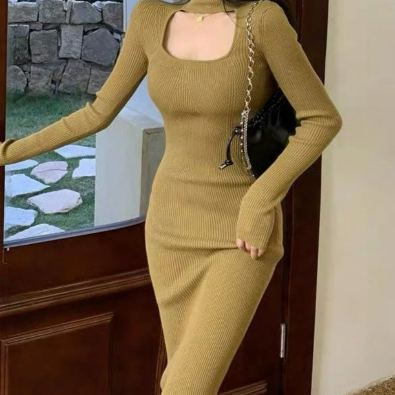 2026 Autunno/inverno New Fashion Ladylike Style Cut-out Scava Fuori Sexy Il Abito a Strato Interno È Abito Lungo Glutei Incollati