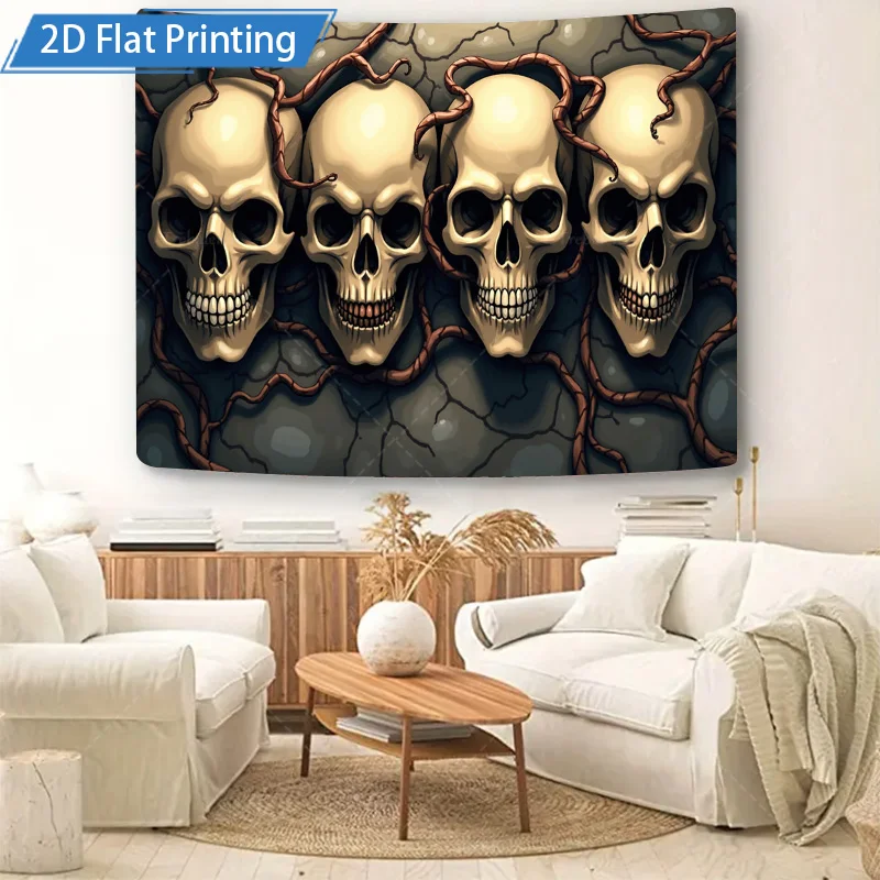 قطعة واحدة من نسيج الجدار على شكل جمجمة قوطية - ديكور رعب داكن لغرفة المعيشة أو غرفة النوم