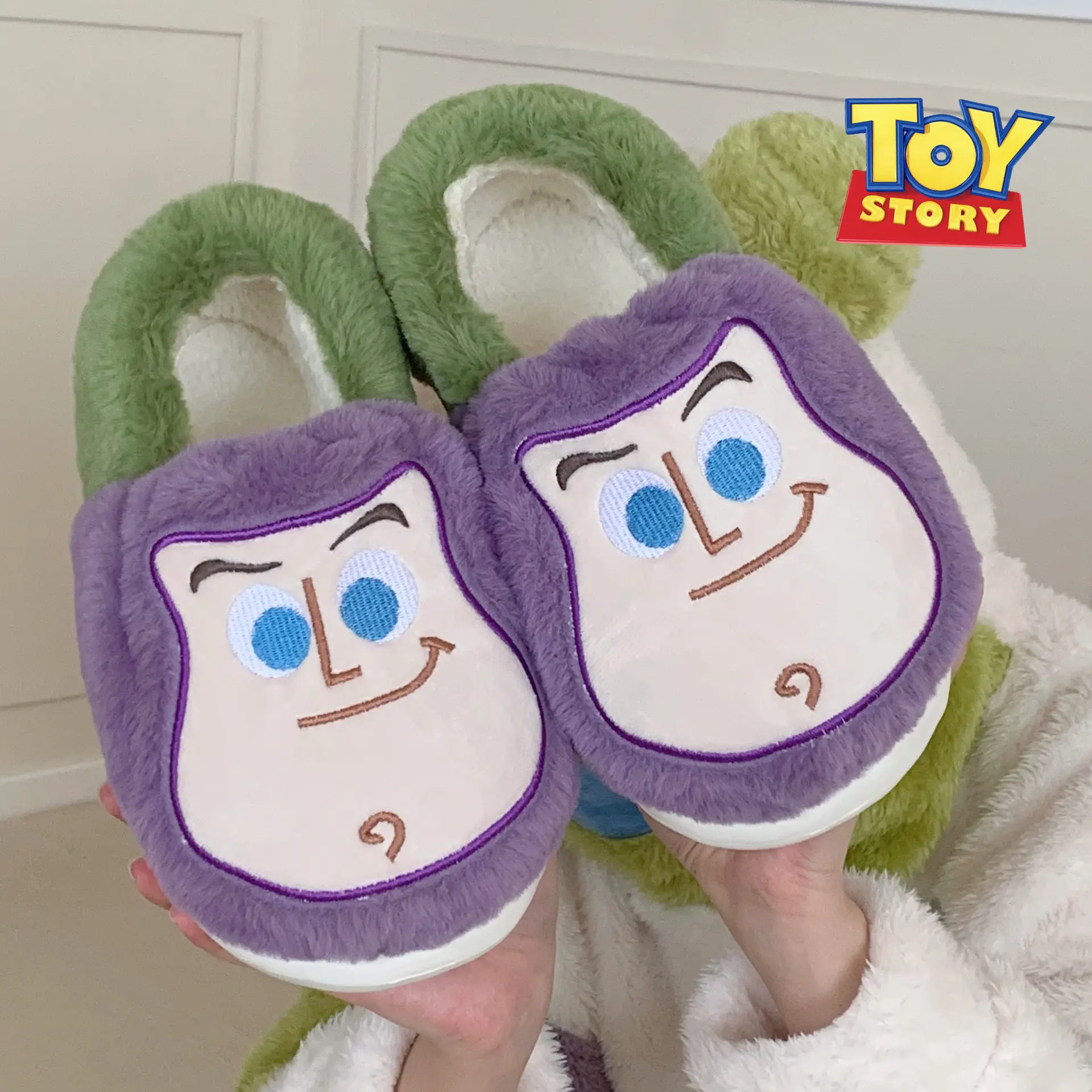 Disney Toy Story Buzz Astral Lotso Cotton Slippers Wear Plush Cotton Shoes For Men And Women In Winter Home Shoes Ins Kawaii