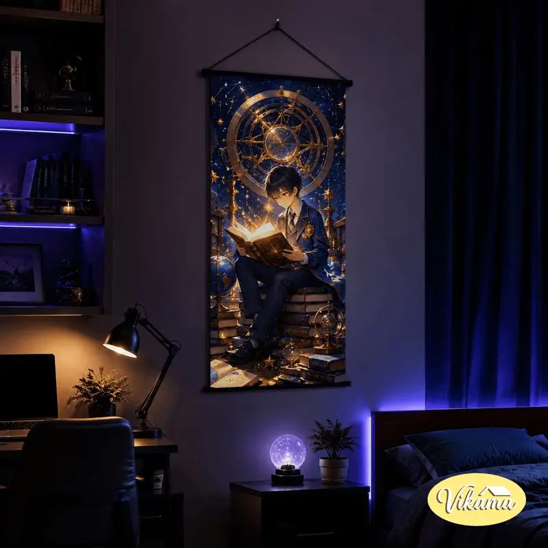 VIKAMA Anime Wizard Boy Tapestry Celestial Starry Sky Astrolabe Art Wall Hanging Bedroom Living Room Aesthetic Home Decor