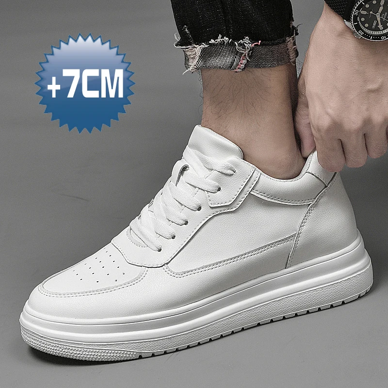 Weiß Casual Innere Höhe Erhöhen männer Lift Aufzug Schuhe 7 cm Echtes Leder Sommer designer Plattform Turnschuhe Zapatillas