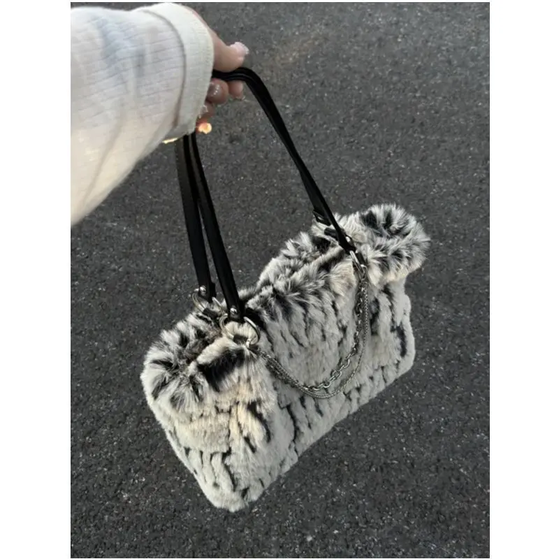 JIAERDI Vintage Plush Handbag Women New Fur Chain Large Capacity Shoulder Tote Bag Female Harajuku Aesthetic Y2k Handbags 2023