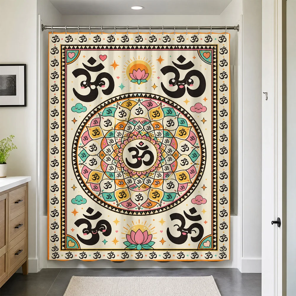 Boho Om Symbol Mandala Waterproof Shower Curtain Yoga Spiritual Hindu Bathroom Decor Meditation Tapestry Curtain