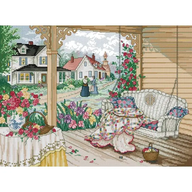 Villa Life DIY Handmade Cross Stitch Embroidery Kit Aida 14ct 16ct 11ct White Counted Canvas Fabric Printed Cloth Needlework Set