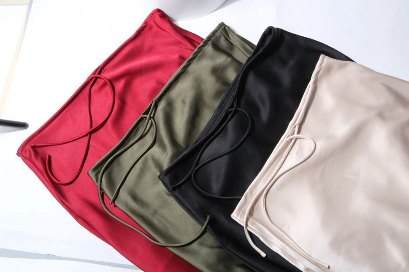 New In 2026 Women's Spring Summer Solid Color Satin Long Skirt High Waist Lace-up Trendy Elegant Faldas Female Beach Maxi Skirts