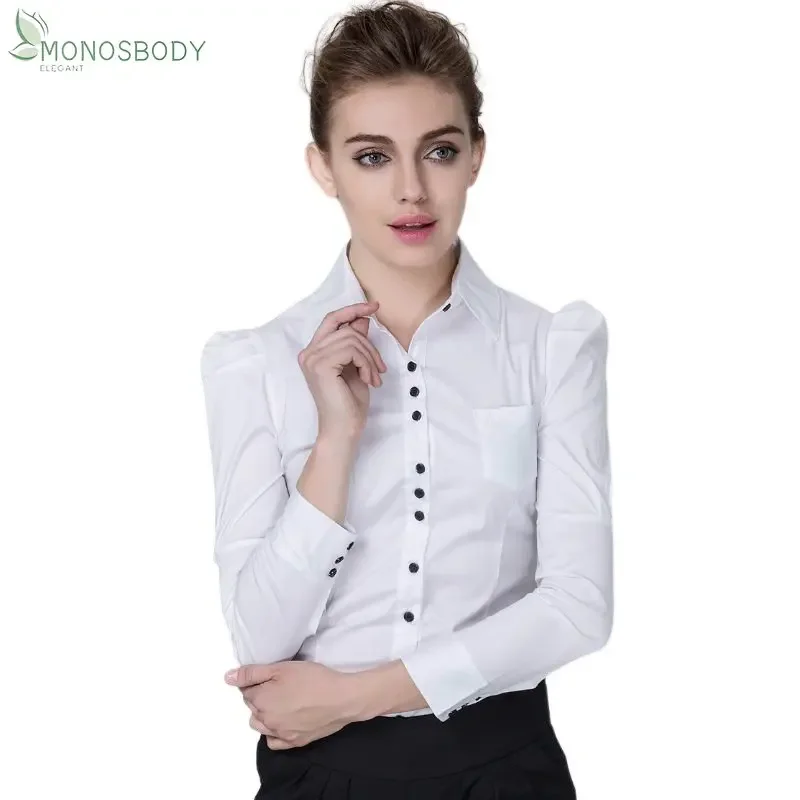 2024 Elegant Long Sleeve White Shirts for Office Lady Fashion Bodysuits Women Business Work Wear Blouses and Tops Formal Rompers