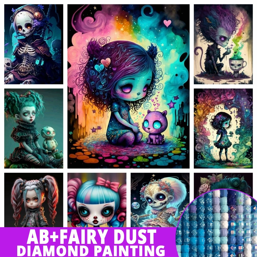 Fairy Dust AB Gothic Cartoon Doll 5D DIY Diamond Painting Mosaic Skeleton Girl Art Cross Stitch Embroidery Home Decor Gift