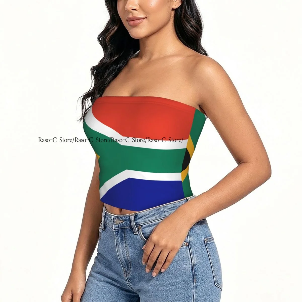 Women Block Crop Slim Tube Top South Africa Flag Strapless Top For Summer Female Clothing