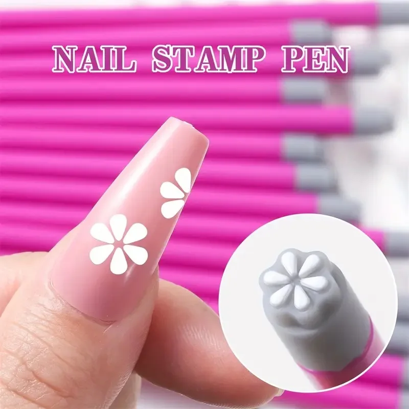 Nail Art Stamp Pen Set, Nageltransferdruckwerkzeuge mit Blumen- und Schmetterlingsmuster