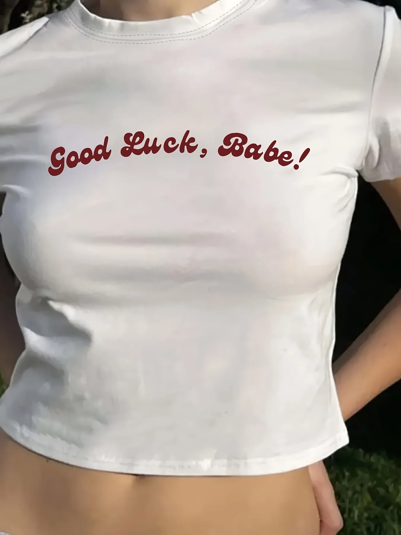 Damska koszulka z krótkim rękawem i nadrukiem w stylu Harajuku z okolicznością okazji, z okrągłym dekoltem, odzież uliczna, estetyczne ubrania.