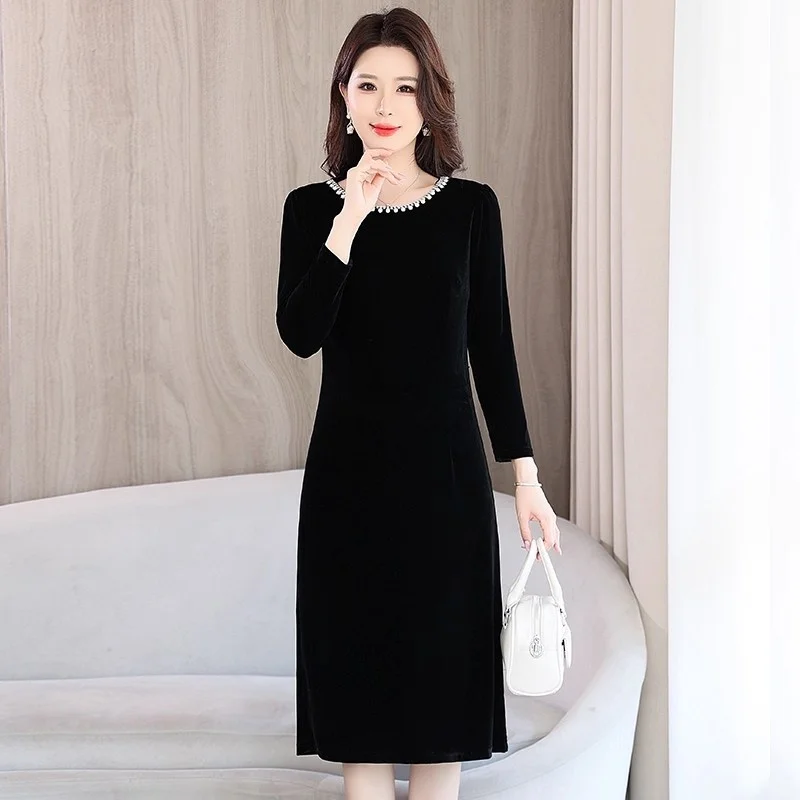 

Весенне-осеннее новое стильное винтажное платье женское с длинным рукавом ручной работы из бисера золотое бархатное платье модное утягивающее платье W1178