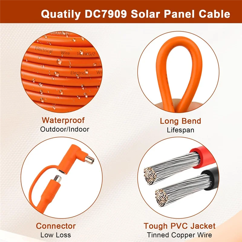 ABKP-Solar To DC 8Mm Charge Extension Cable 10FT,12AWG+14AWG Solar Cable With Solar Panel Connector To DC7909/8020