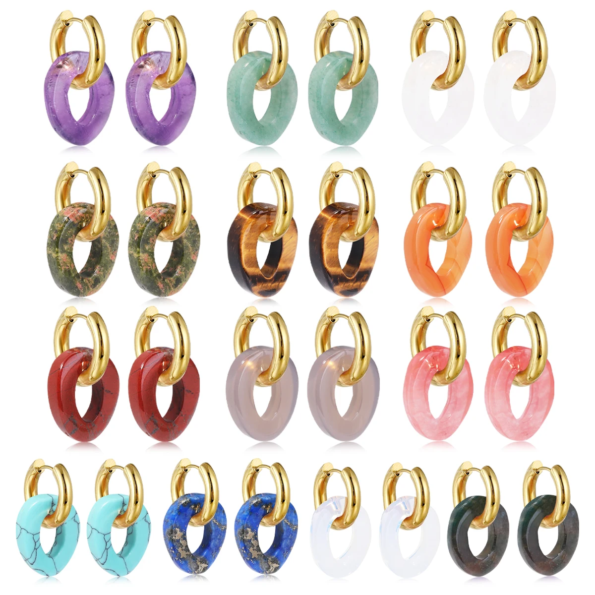 

Natural Gemstone, Women's Earrings, Stainless Steel Earrings opal earrings bijoux femme pendientes acero inoxidable