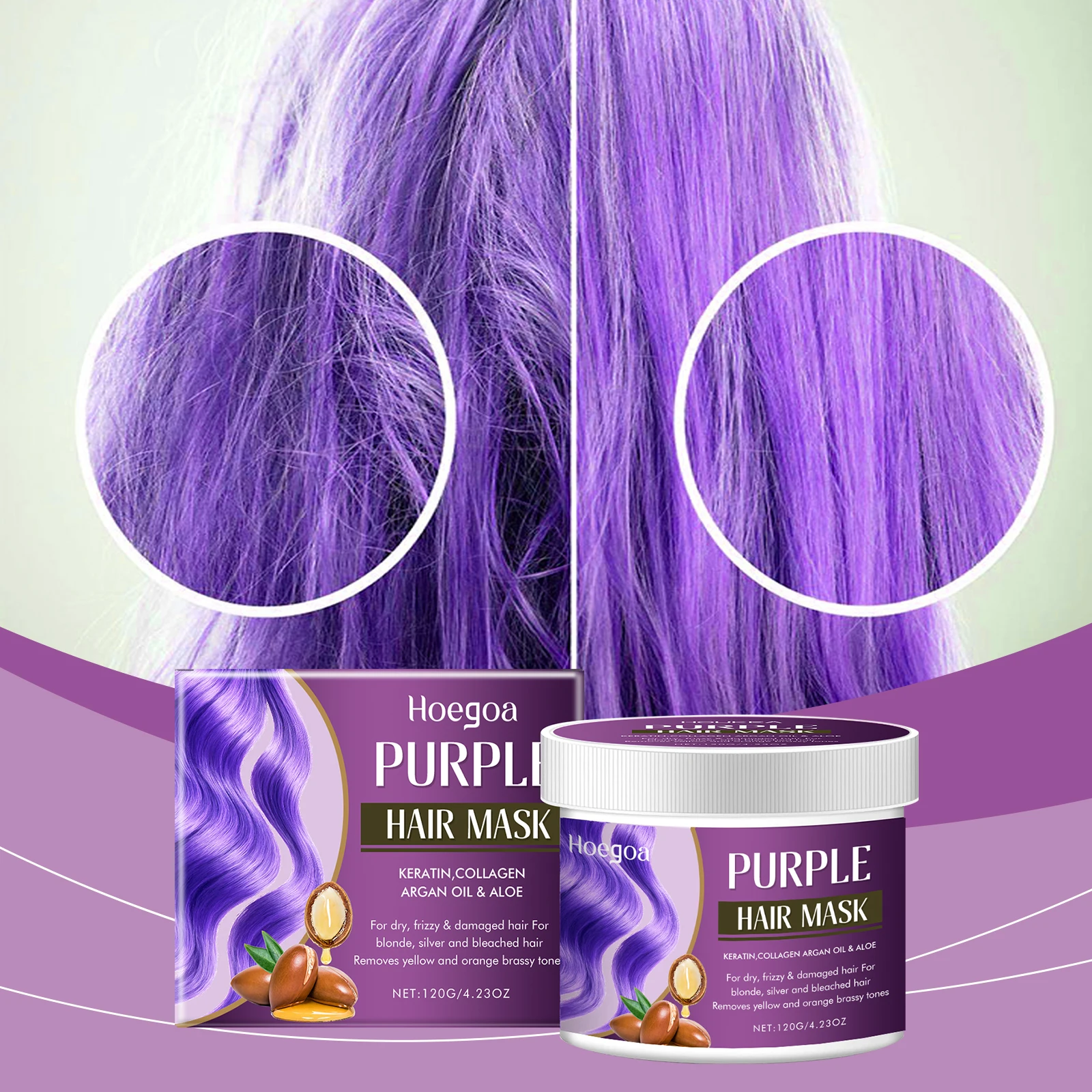 Mascarilla para el cabello púrpura, cerradura hidratante mágica, Color púrpura, cubierta para el cabello gris, se desvanece, amarillo, adecuado para el producto para el cuidado de la tinte del cabello