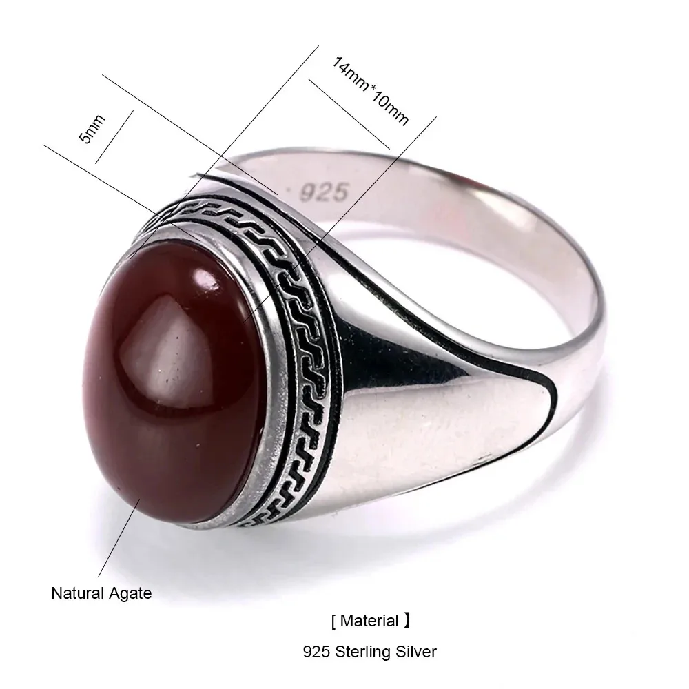 Guaranteed Silver s925 Mens Rings Simple Design Turkish Ring For Man With Stones Multi Color Oval Shape Onyx Turkey Jewellery