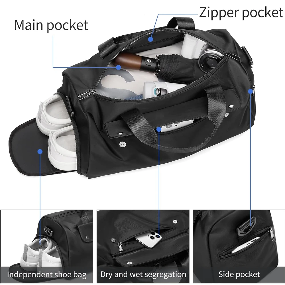 1pcs  Large Dry Wet Separation Sports Duffel Bag Waterproof Gym Bag with Shoe Compartment for Travel Swimming Workout Weekend