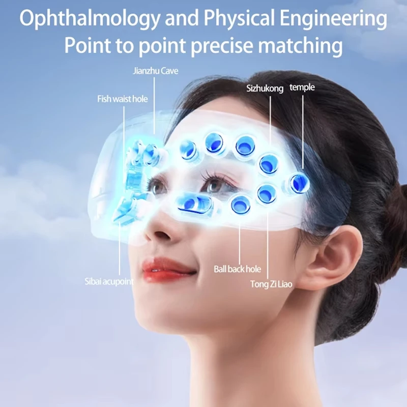 

Eye Massage Device 16D Smart Acupoint Massage Bluetooth Eye Care Device Hot Compress Massage Eye Steam Lubrication White-A09I