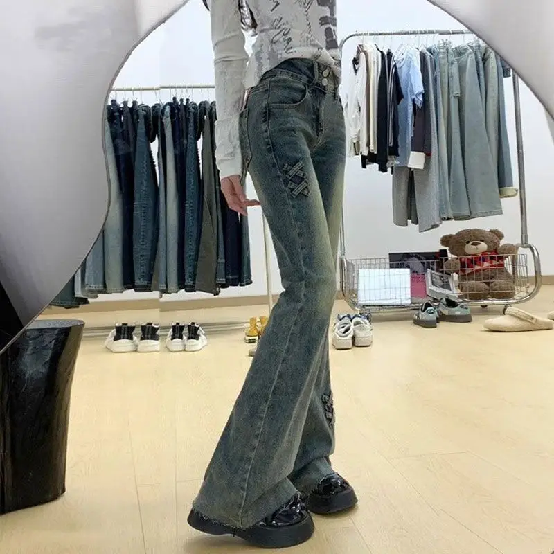 Herfst Dameskleding Brede Jeans Vrouw Street Vibe High Fashion Trend Populaire Vrouwelijke Denim Hot Sense Serie Effen Kleur Match