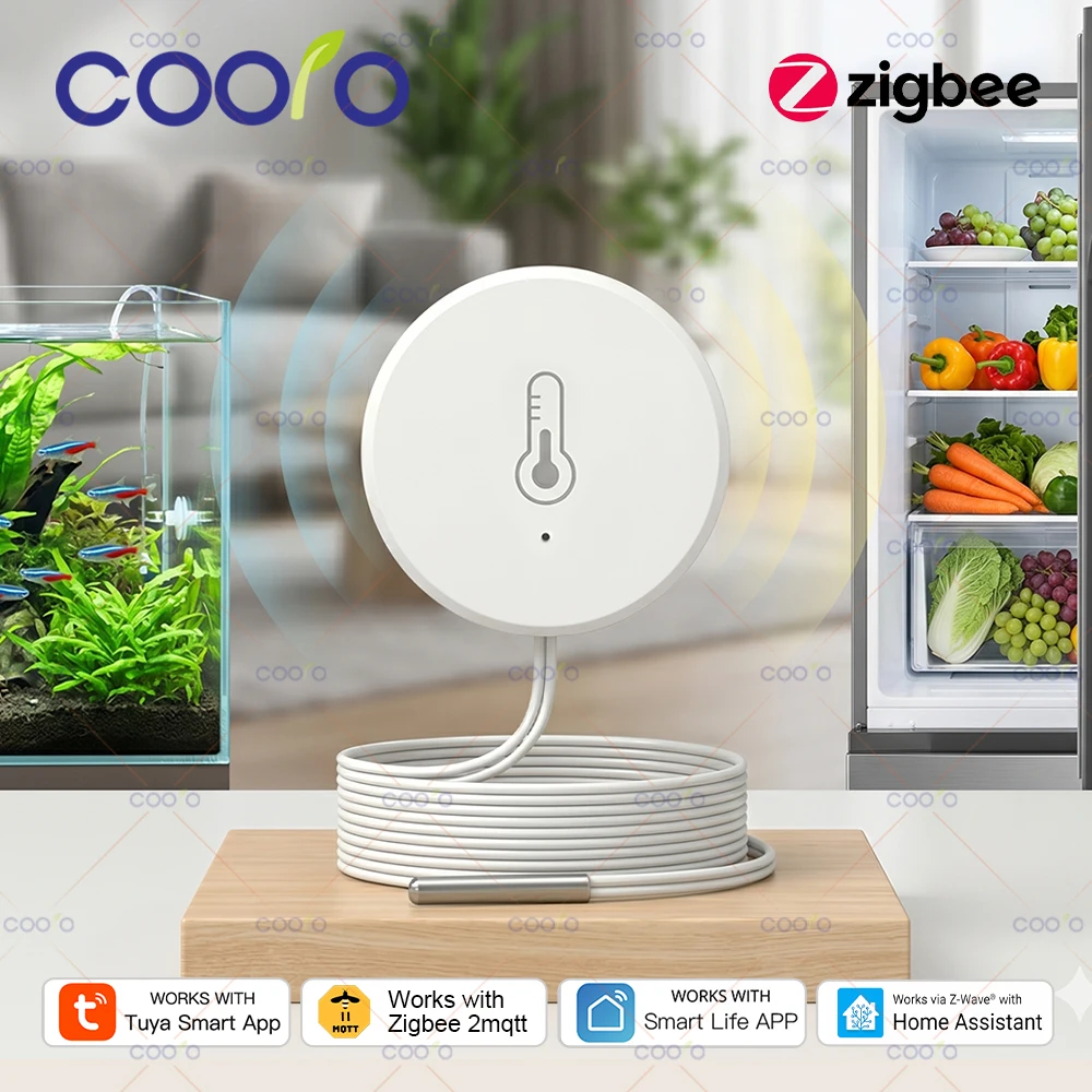 Zigbee Temperature Humidity Sensor With Probe Detect Pool Bathtub Fridge Freezer Liquid Temperature for Smart Life Tuya Hub Z2M