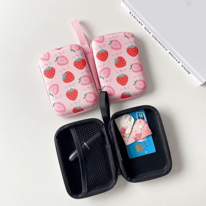 Estuche para auriculares con cremallera, Cable de datos estilo fruta, caja de almacenamiento de línea de carga, lápices labiales para mujer,