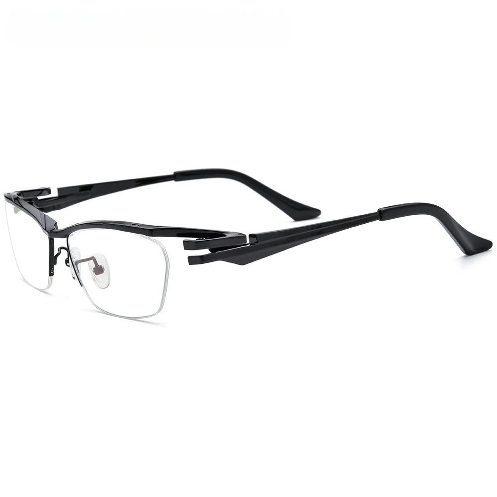 MJIEDR Business Glasses Frame Men Square Prescription Eye glasses Prue Titanium New High Quality Half Rimless Rim Clear Eyewear