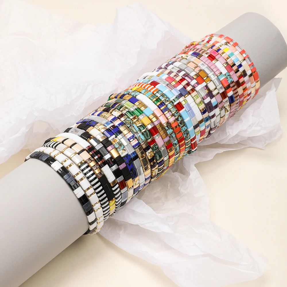 ZMZY-أساور مرنة عتيقة للنساء ، مجوهرات ملونة ، قوس قزح ، حبات ميوكي تيلا ، هدية ذاتية الصنع ، أزياء #2