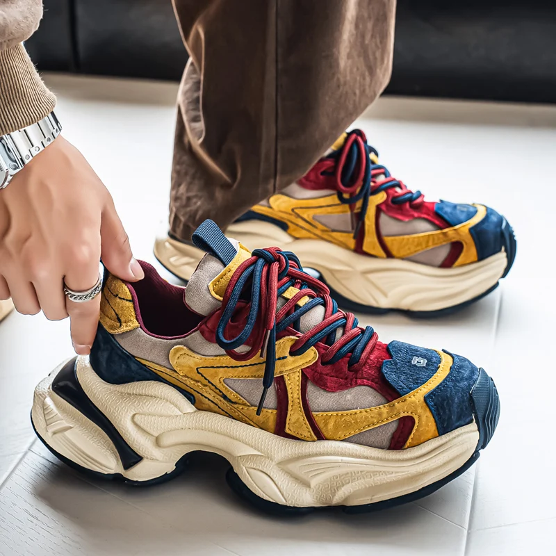 

Lacing up Men's and Women's Couple Sport Shoes 2026 Thick Sole Luxury Design Casual Retro Dirty Casual Sneakers Breathable Upper