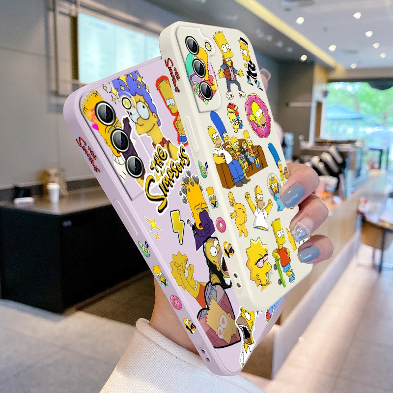 Capa de telefone de corda líquida Simpsons, capa engraçada dos desenhos animados para Samsung Galaxy S24 S23 S22 S21 S20 Pro FE Plus Ultra, 5G