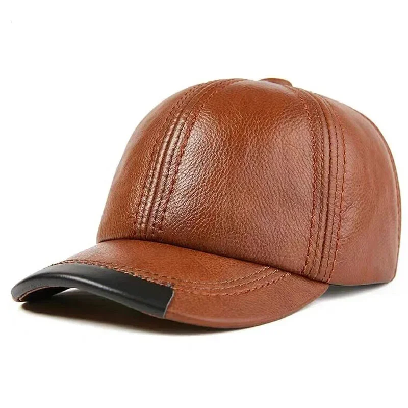 Retro 2025 Spring/Winter Head Layer of Genuine Leather Cowhide Men's Hat Casual Baseball Cap  Two Colors Together Men Women Warm