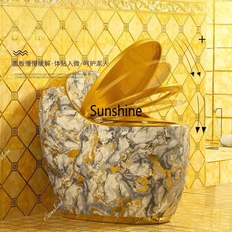 Round gold egg-shaped toilet colorful super swirl siphon high-impact toiletTJ