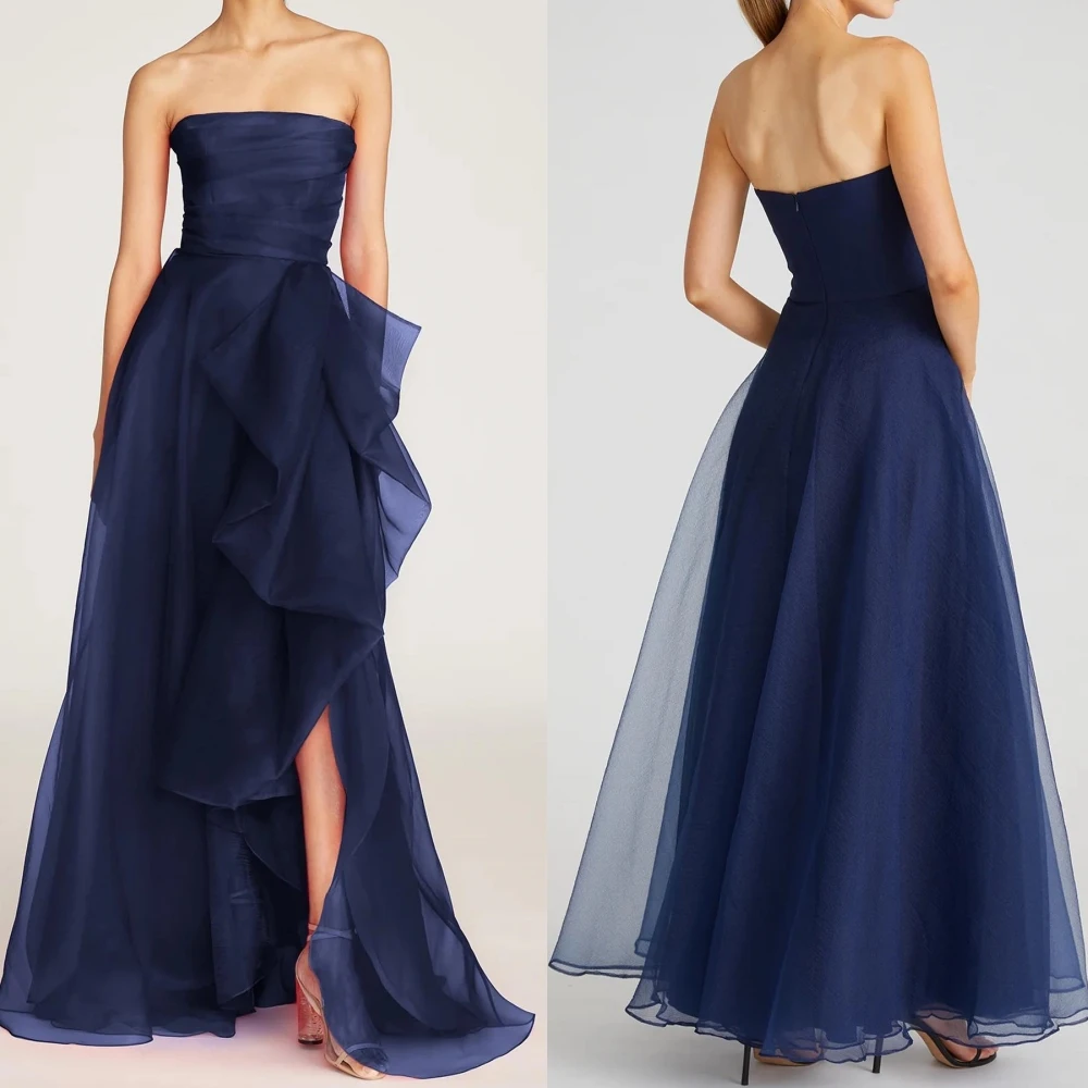 

Intricate Tulle Ruched A-line Strapless Midi Dresses Cocktail Dresses Matching Classic Exquisite Modern Style Pastrol Unisex