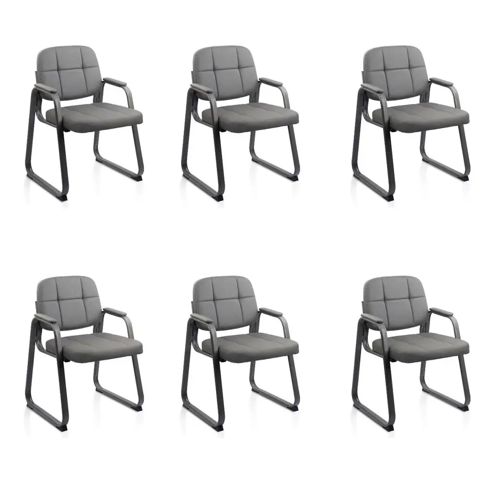 

Waiting Room Chairs with Padded Arms Leather Guest Chair no Wheels for Office Reception and Conference Desk with Sled Base Grey