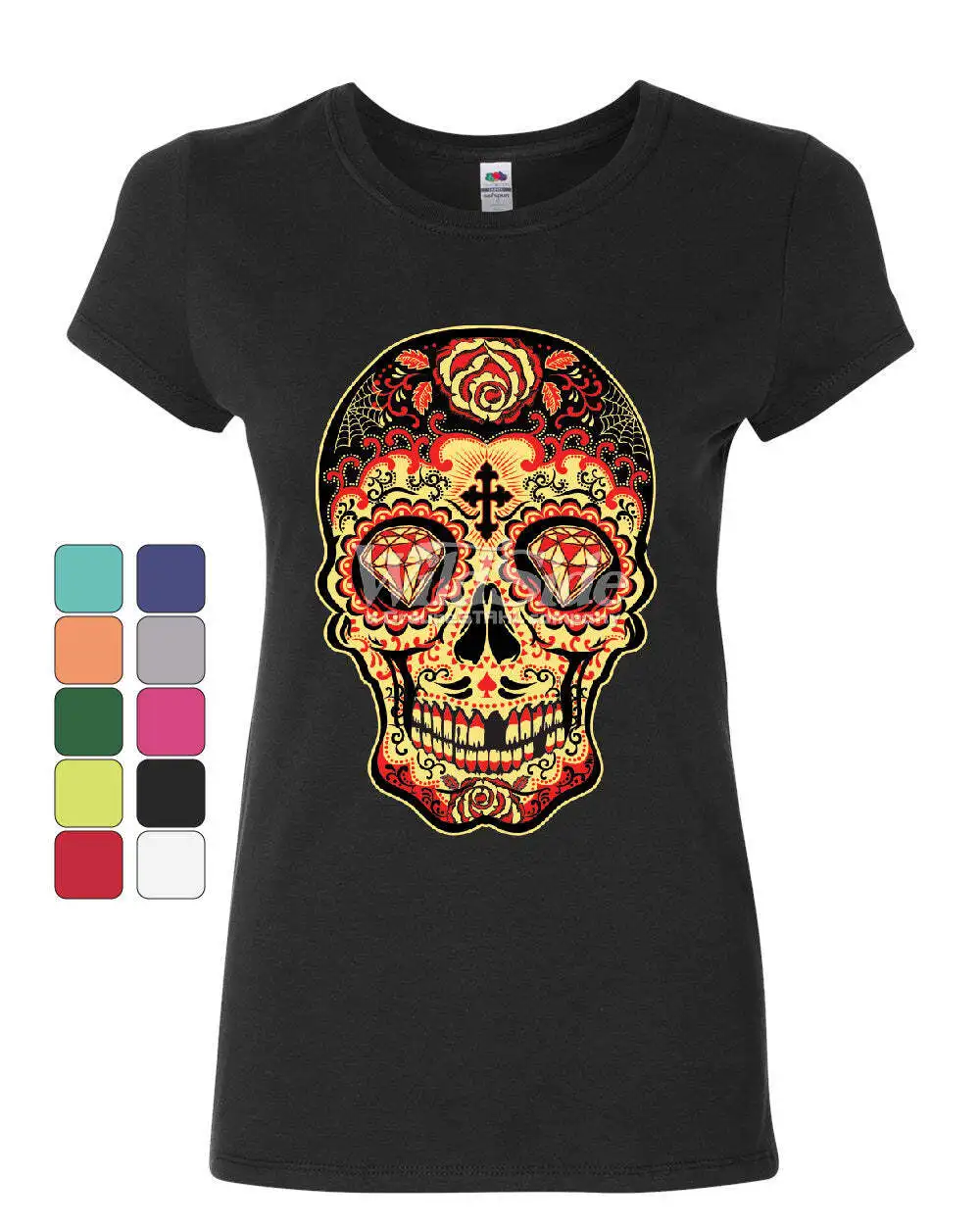 Day of The Dead Sugar Skull Damen-T-Shirt Gold Calavera Dia de Muertos Shirt