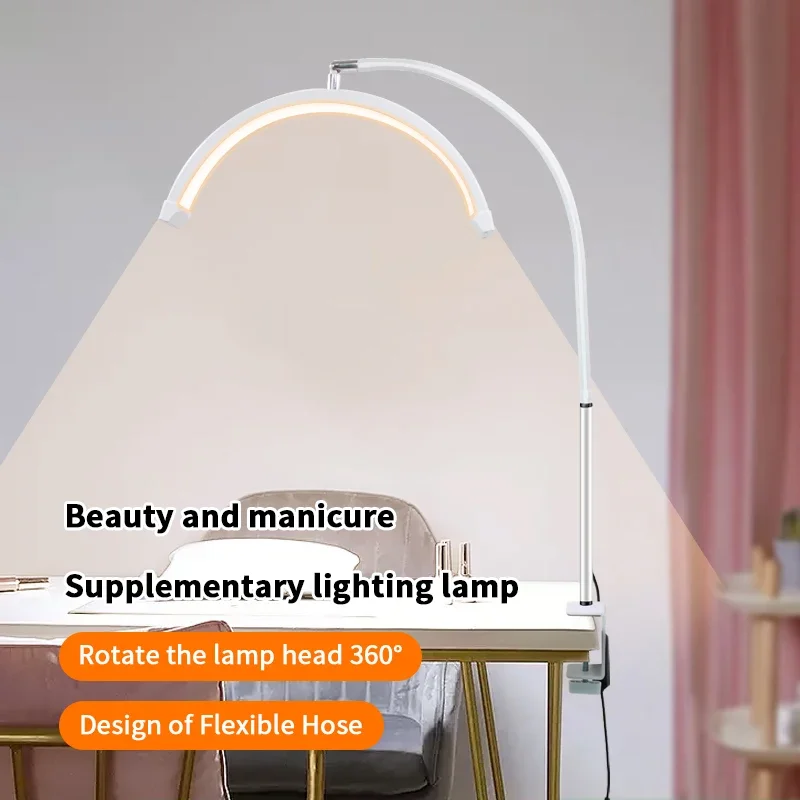 

Кольцевая лампа 180 светодиодов, наращивание ресниц, татуировщик, косметологи, светодиодный светильник для ресниц в форме полумесяца с зажимом для телефона для красоты, ухода за кожей, бровей