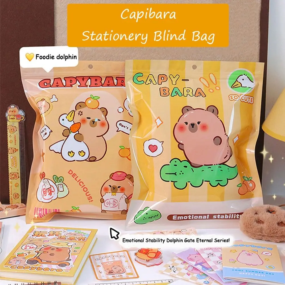 Cartoon Capibara Stationery Blind Bag Funny Capibara Lucky Blind Bag Capybara Notebook Stationery Set