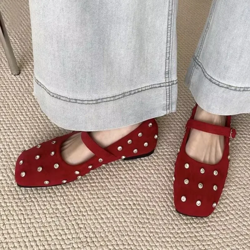 

Flats Marie Janes Shoes Ballet Women Crystal Square Toe Sandals Loafers Summer 2025 Trend Shallow Elegant Dress Zapatos Mujer