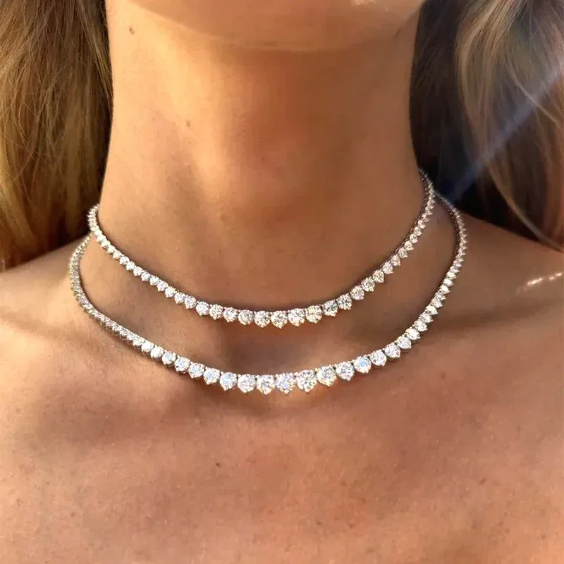 FCGJHW Gradual Round Moissanite Curved Tennis Necklace S925 Silver Gradient Diamond for Women Wedding Bride Choker Jewelry 2026