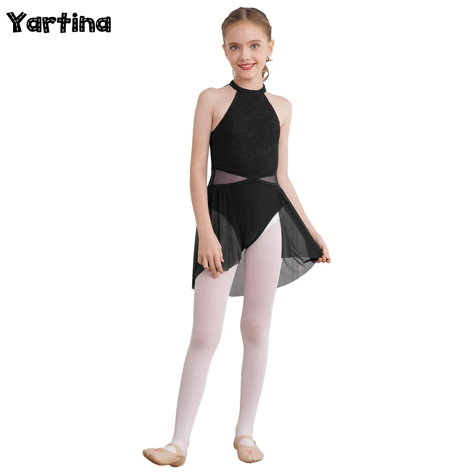 

Kids Girls Lace Floral Ballroom Dance Leotards Dress Gymnastics Artistic Figure Skating Ballet Lyrical Leotards Dance Costume