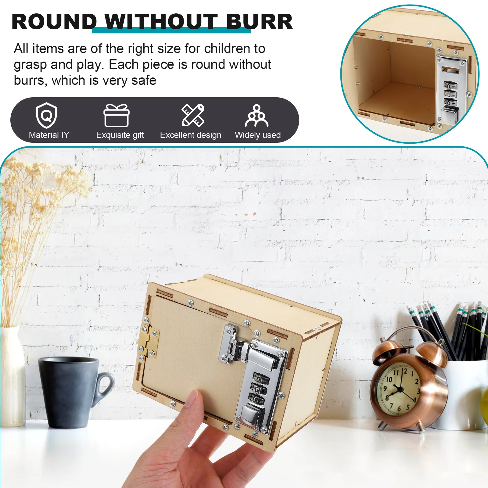 1 Set Wooden Password Box Kids Educational Puzzle Assembly Plaything Diy Material Treasure Box Puzzle Game Lockbox Making Tool