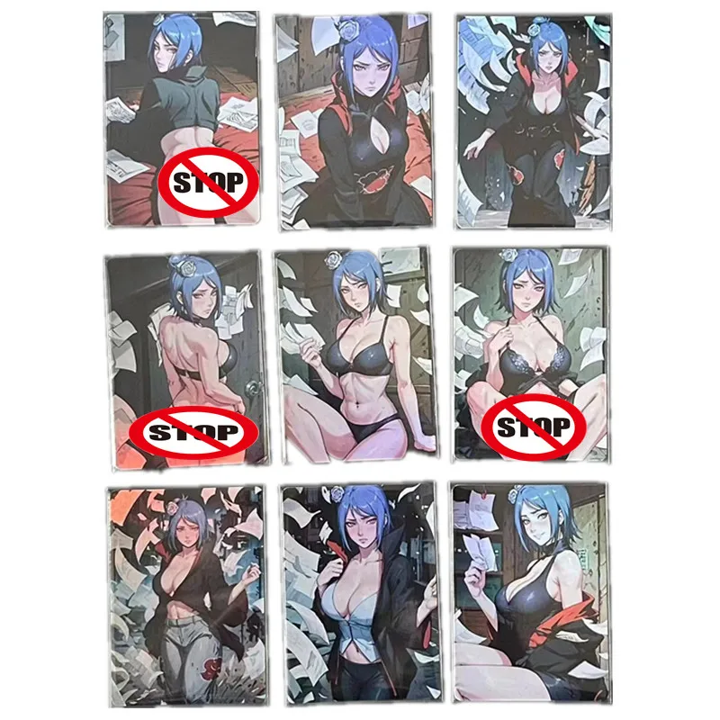 9 buah/set kartu buatan sendiri Anime Naruto organisasi Akatsuki Xiaonan ACG mainan kartu telanjang seksi DIY hadiah permainan kartu koleksi komik