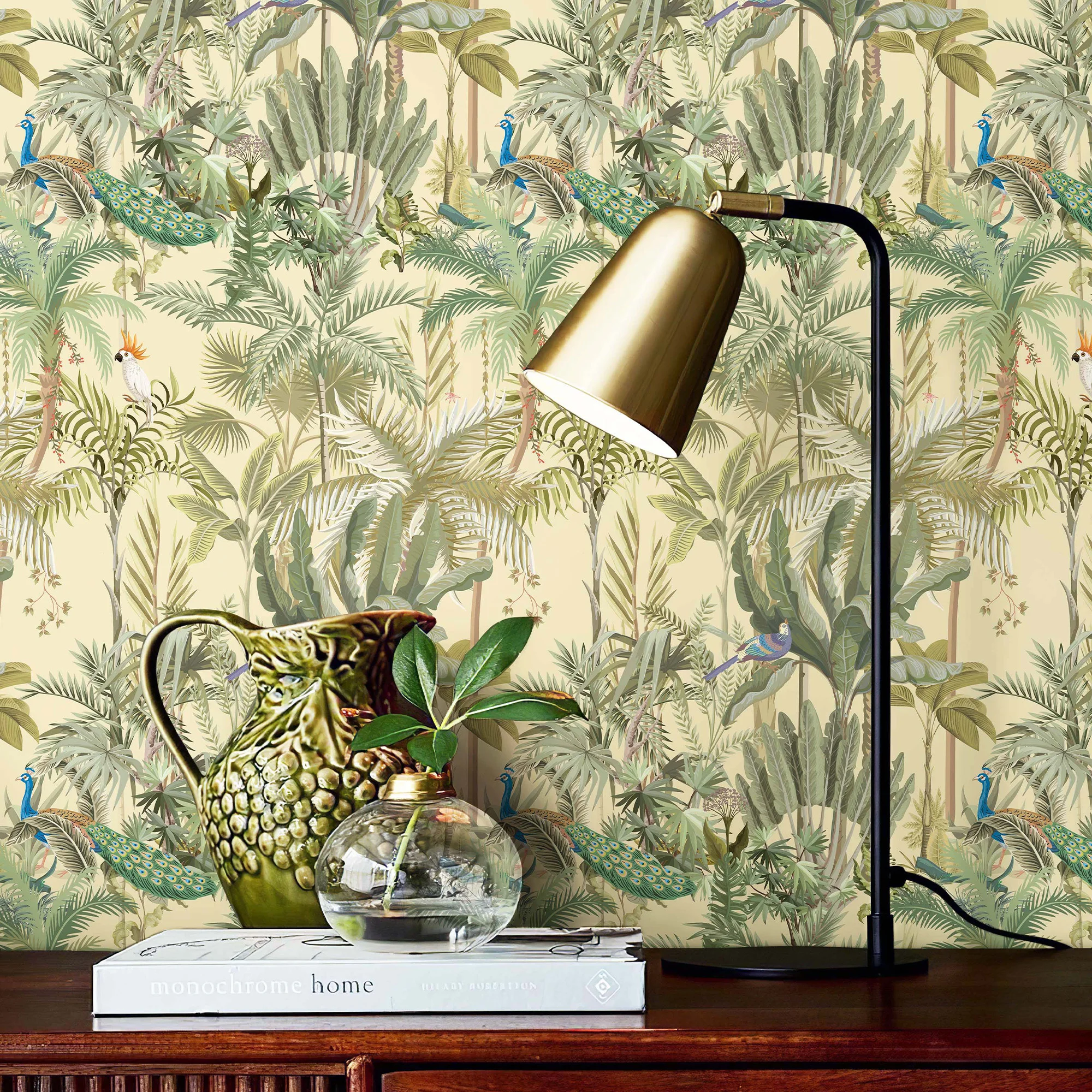 

Желто-зеленый дождевой лес, обои с кожурой и наклейкой, современные пальмы, наклейка на шкаф для мебели, водонепроницаемый фон для ТВ