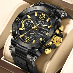 New LIGE Military Watches for Men Luxury Sport Chronograph Alarm WristWatch ​Waterproof Quartz Big Clock Digital Male Watch