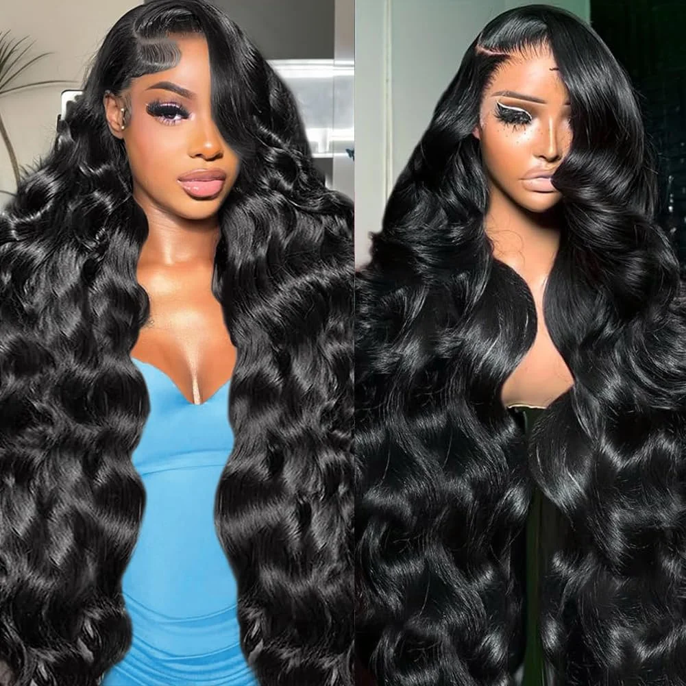 

30 46 дюймов Объемная волна Парики фронта шнурка Бразильские человеческие волосы Предварительно выщипанные черные 220 Плотность 13x6 HD Прозрачный фронтальный парик человеческих волос