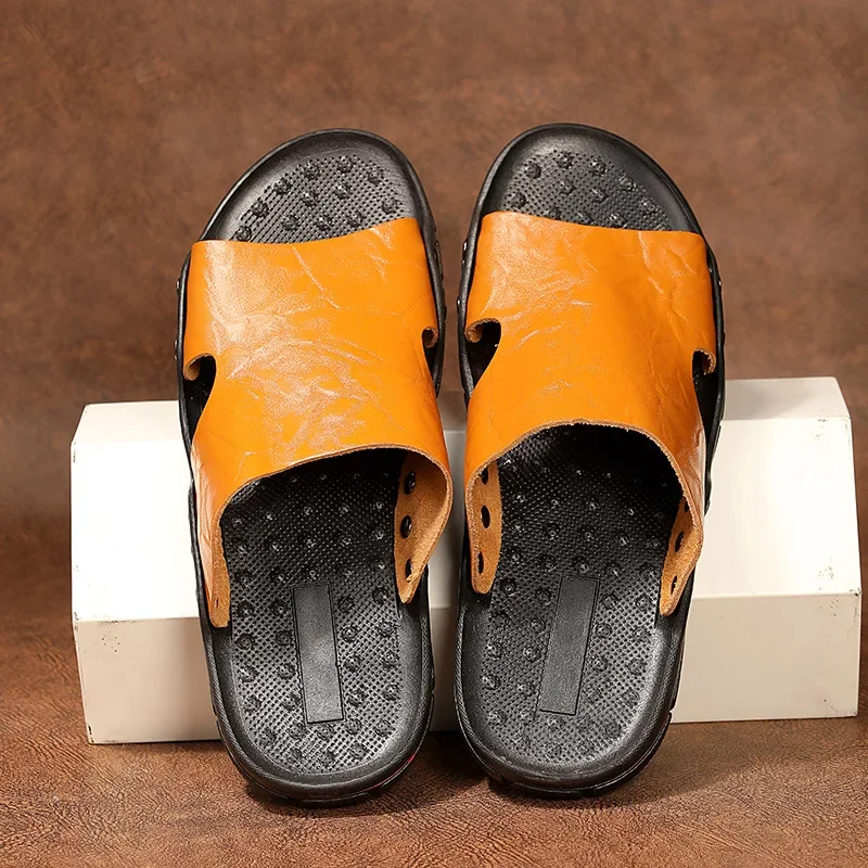 

Классические мужские сандалии, летние тапочки из искусственной кожи, мужские шлепанцы, пляжные тапочки, коричневые сандалии, нескользящая мужская обувь для ванной комнаты