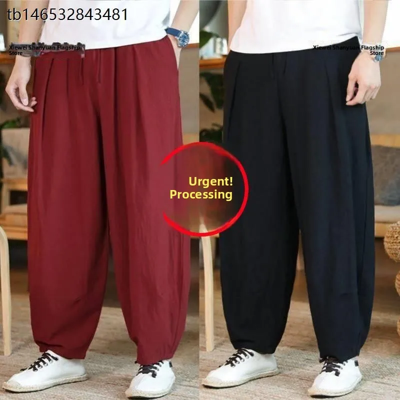 Large Size Zen Style Cotton Linen Men's Casual Pants Spring Summer New Arrival Harlan Lantern Pants Straight Leg Casual Trousers