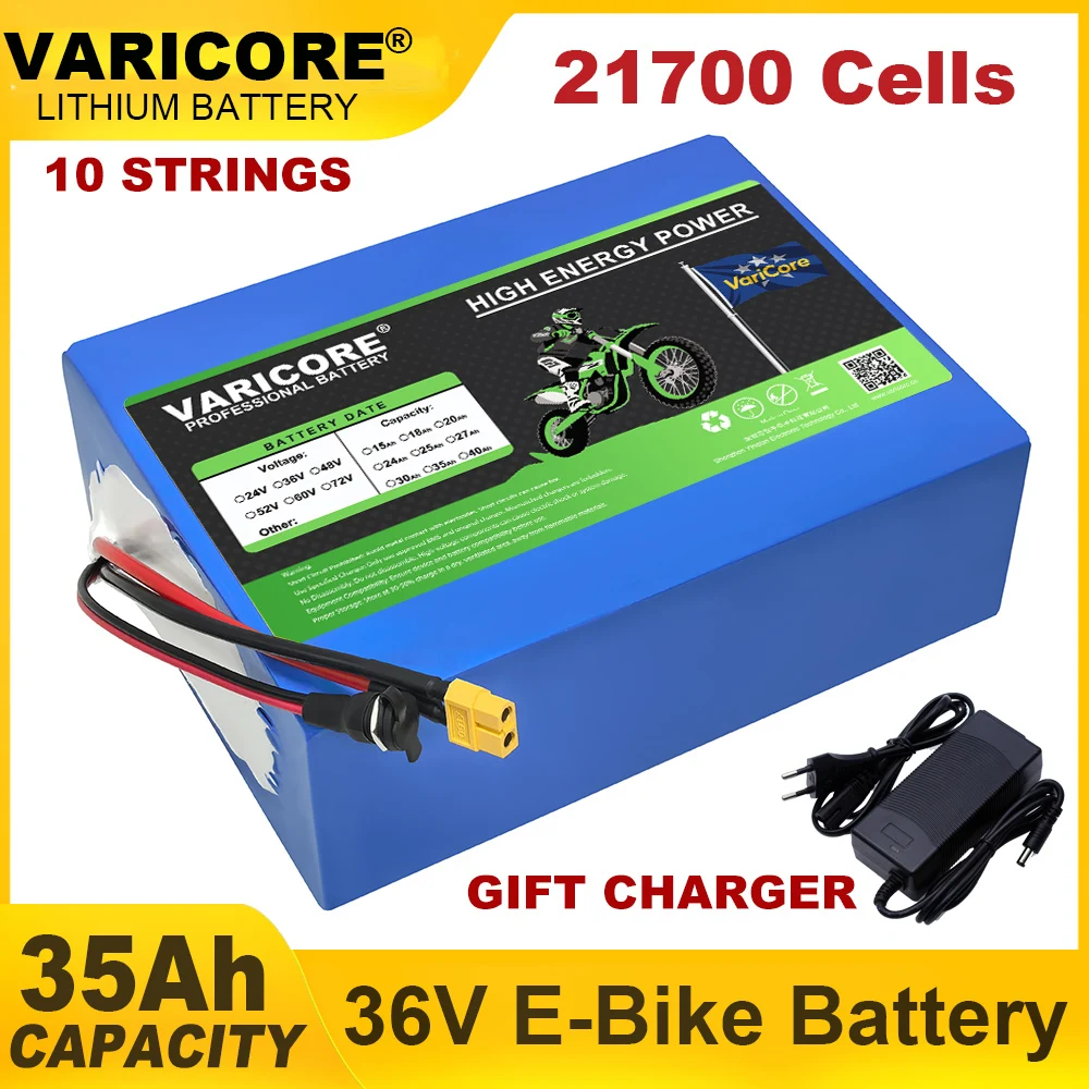 VariCore 36 В 20 Ач 25 Ач 30 Ач 35 Ач 40 Ач 21700 Литиевая аккумуляторная батарея 10 струн 42 В Зарядное устройство