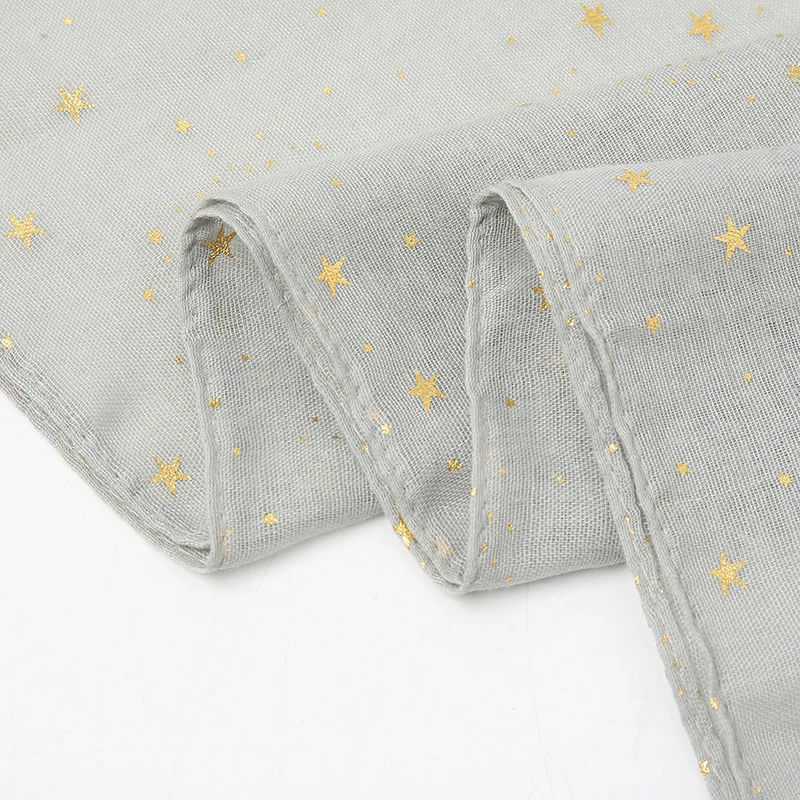 Hot Stamping Stars Hijab Shawl Women Thin Breathe Soft Cotton Scarf Golden Shiny Luxury Designers Scarf Muslim Fashion Wraps