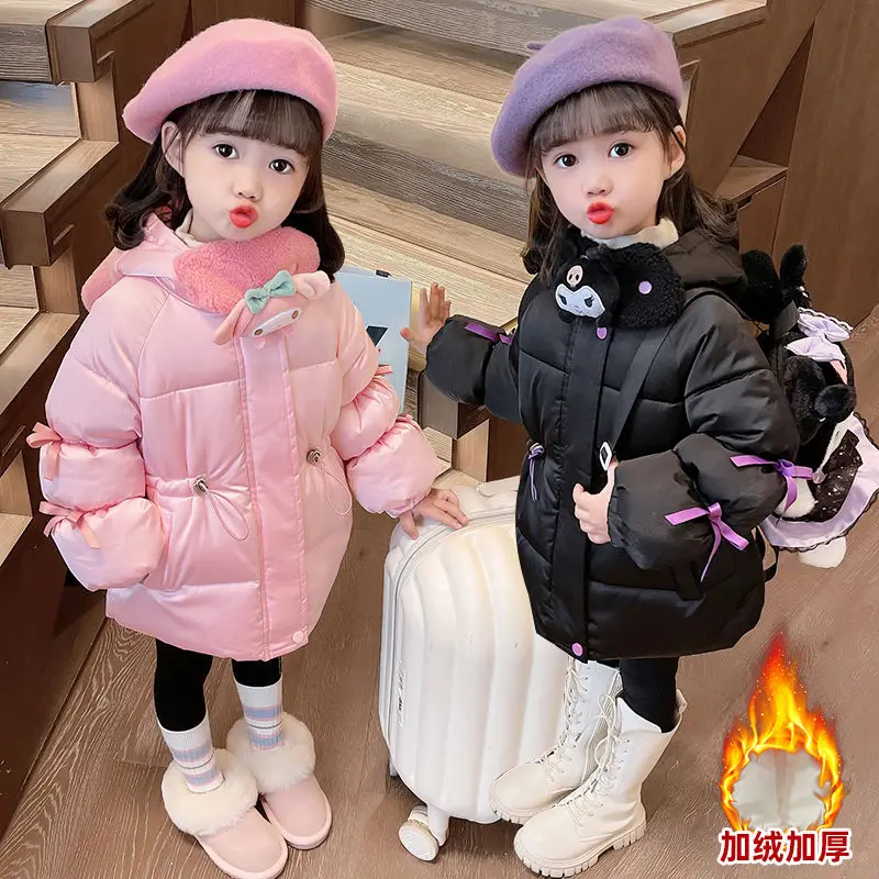 Kawaii kuromi casaco de algodão menina engrossar sanrios roupas de inverno novo para baixo roupas dos desenhos animados inverno criança algodão acolchoado jaqueta