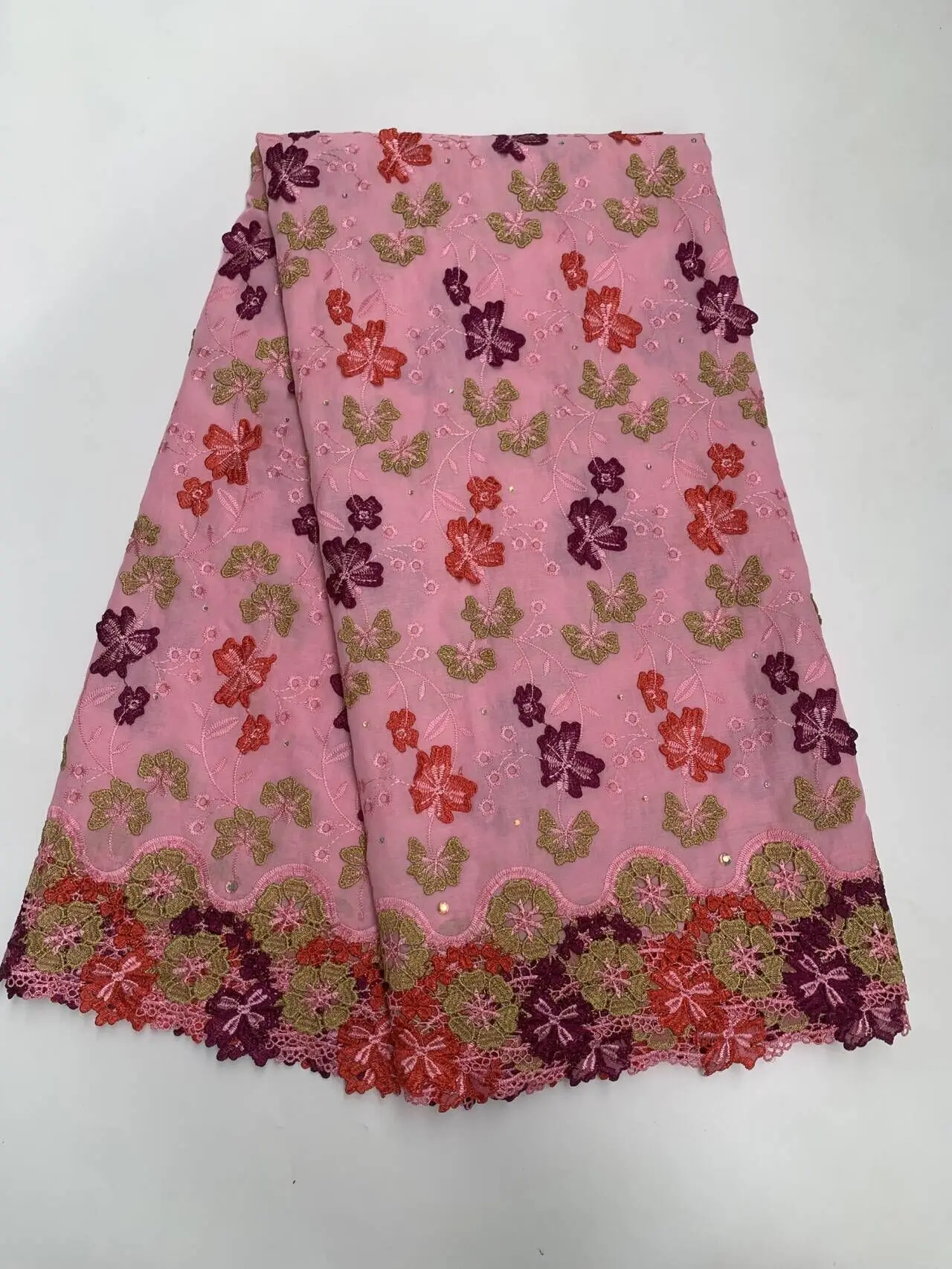 

2026 African Nigerian Tulle Lace Fabric for Dress Sewing High Quality Damask Cotton Pure Embroidery Wedding Party 5Yard TY019