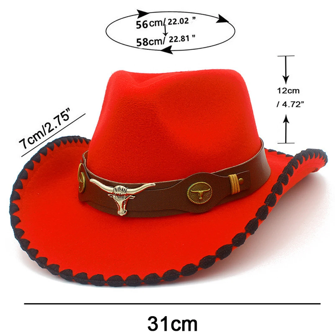 ورأى النساء الرجال قبعات رعاة البقر الغربية قبعة راعية البقر قبعة الكنيسة قبعات الفاتحة طريقة واسعة التطريز حافة مع حزام الجمجمة الثور #6